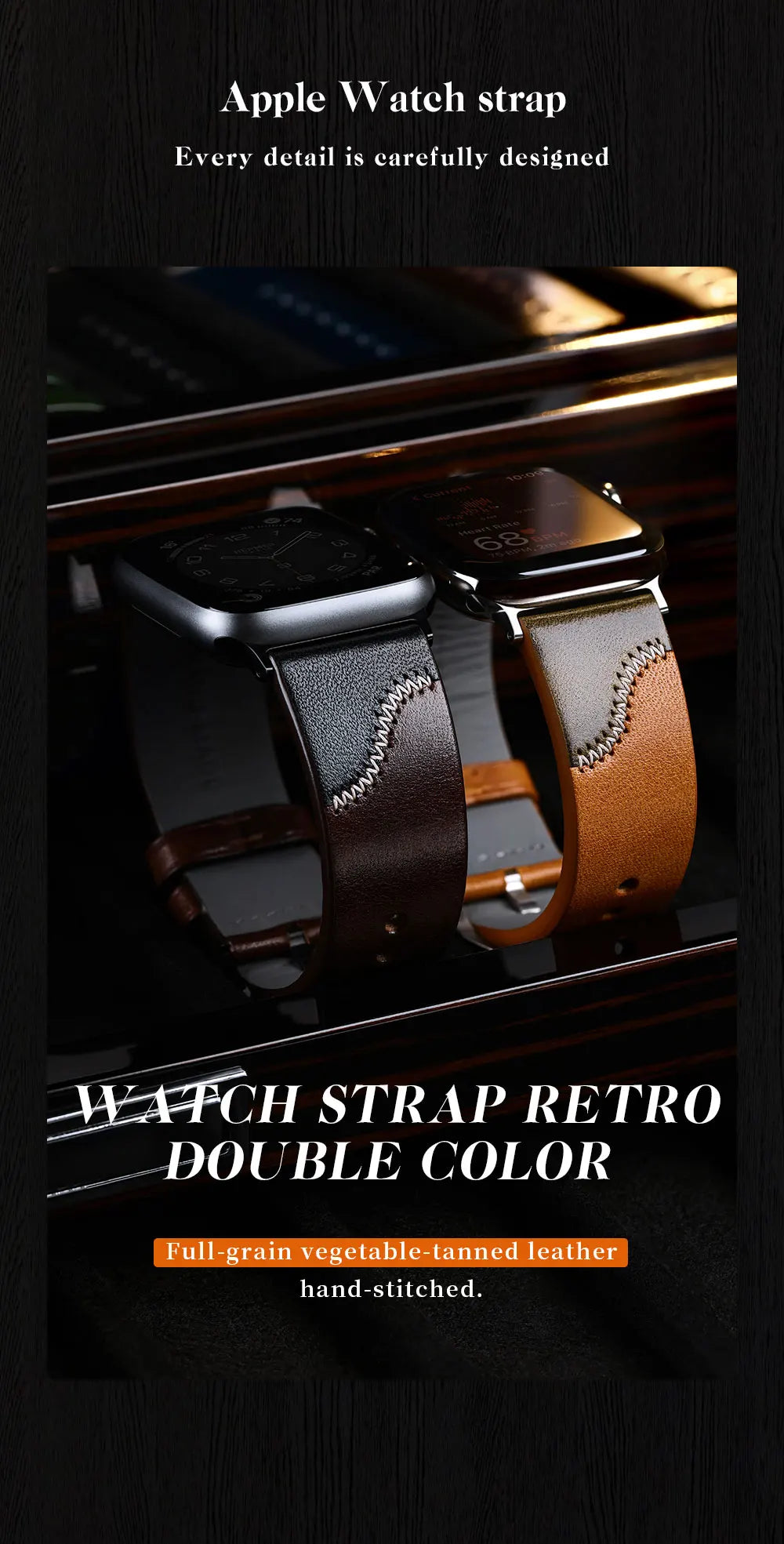 Luxury Bicolor Leather Strap For Apple Watch, Ultra3 49mm, Series11, 10, 46mm, 42mm, 45mm, 44mm, 41mm, 40mm, Handmade Watch Band