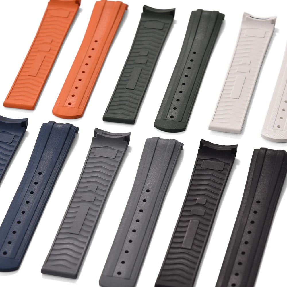 New Design FKM Strap 20mm Fluororubber Curved End For Omega Seamaster 300 PFAS Certification With Original Fold Buckle WatchBand