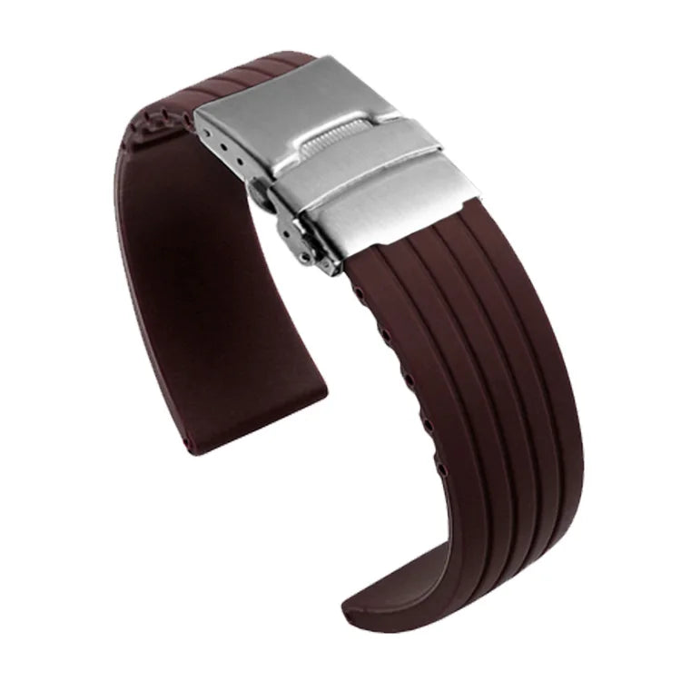 Striped Rubber Tire Watch Band 18–24mm with Deployment Buckle