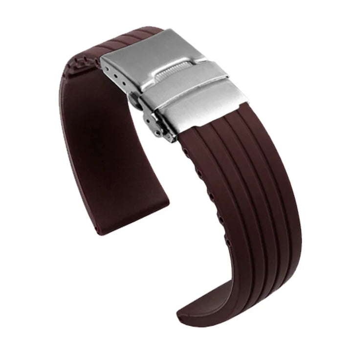 Striped Rubber Tire Watch Band 18–24mm with Deployment Buckle