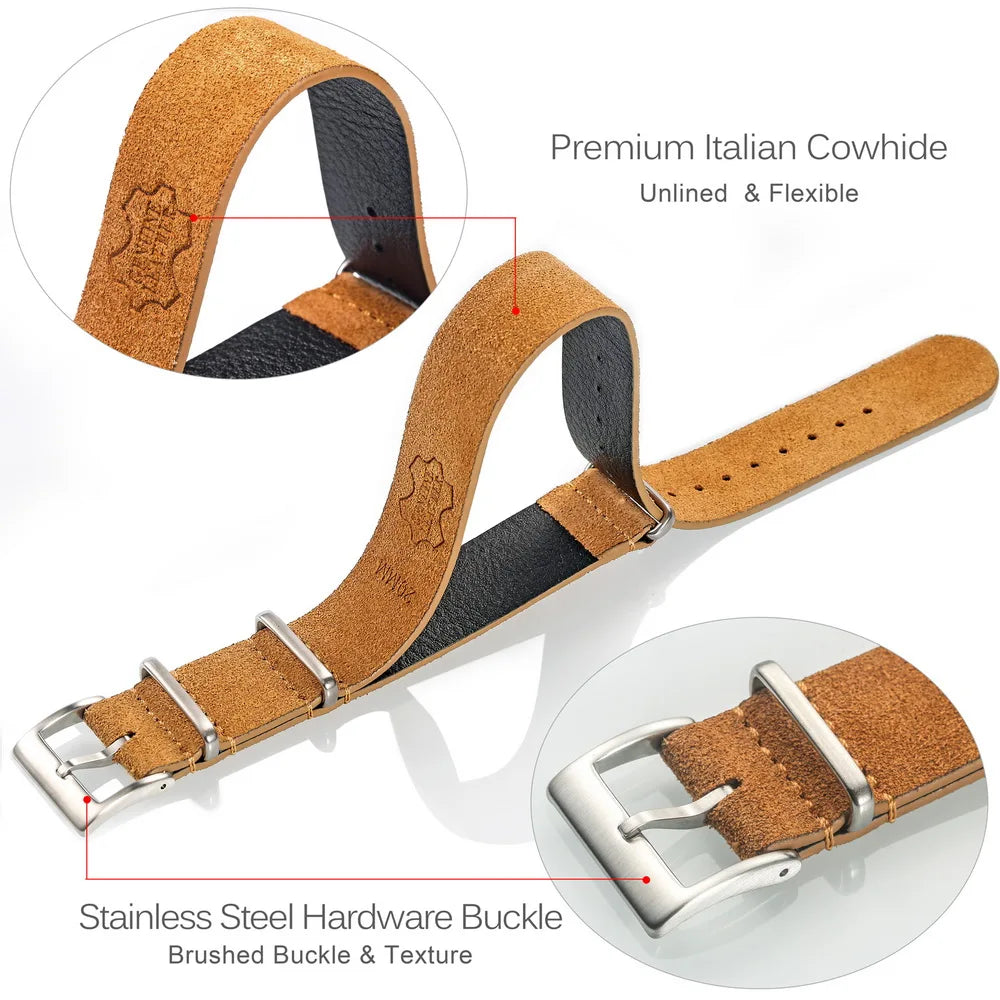 HEMSUT Suede Leather One-Piece Vintage Watch Strap (18-22mm)