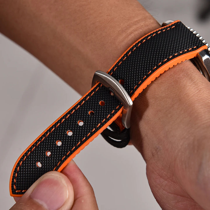 Qucik Release FKM Rubber Strap 18/20/22/24mm Sailcloth Leather Watch Bands Waterproof Nylon Bracelet For Omega Tissot IWC Seiko