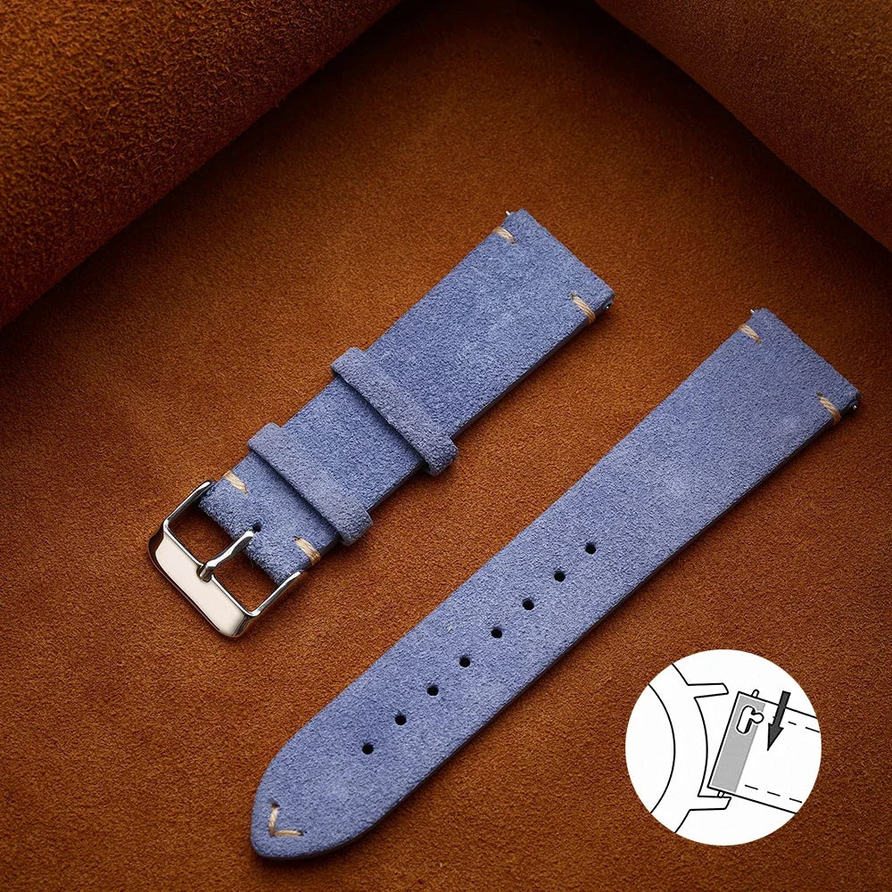 Soft Suede & Calfskin Watch Band 16–22mm (Quick Release, Brown)