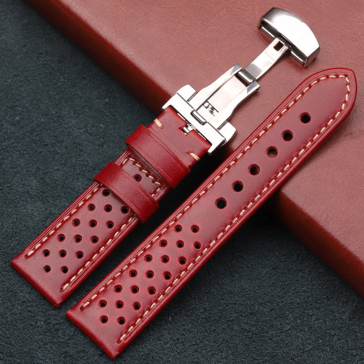 Breathable Genuine Leather Watchband with Deployment Clasp  20mm 22mm 24mm Comfortable Soft Watch Strap