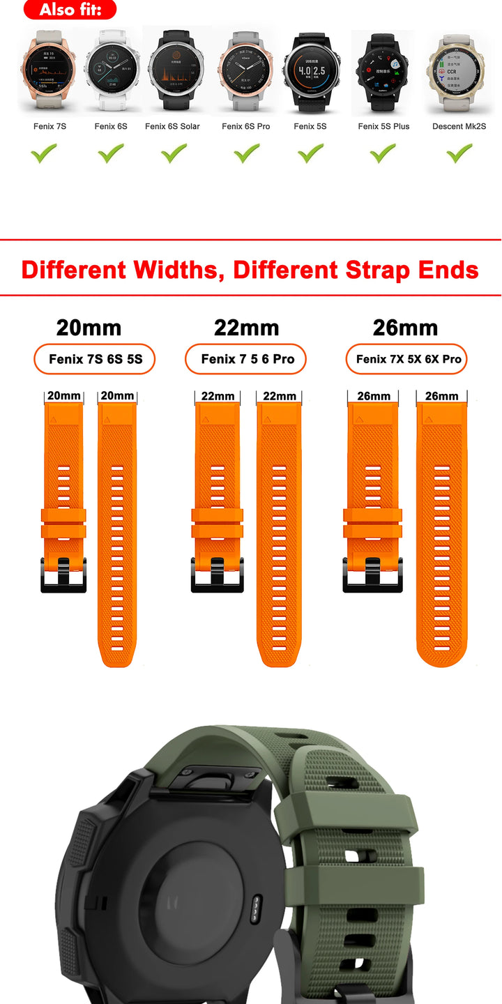 QuickFit Silicone Watch Strap 20/22/26mm for Garmin Fenix & Epix Gen2