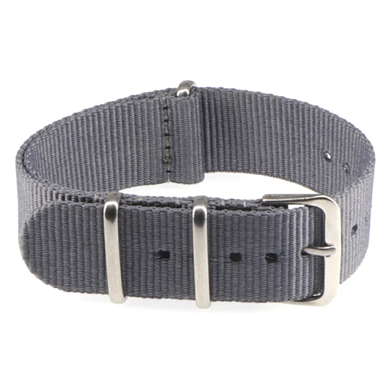 Striped Nylon Watch Strap with Silver Buckle (16-22mm)