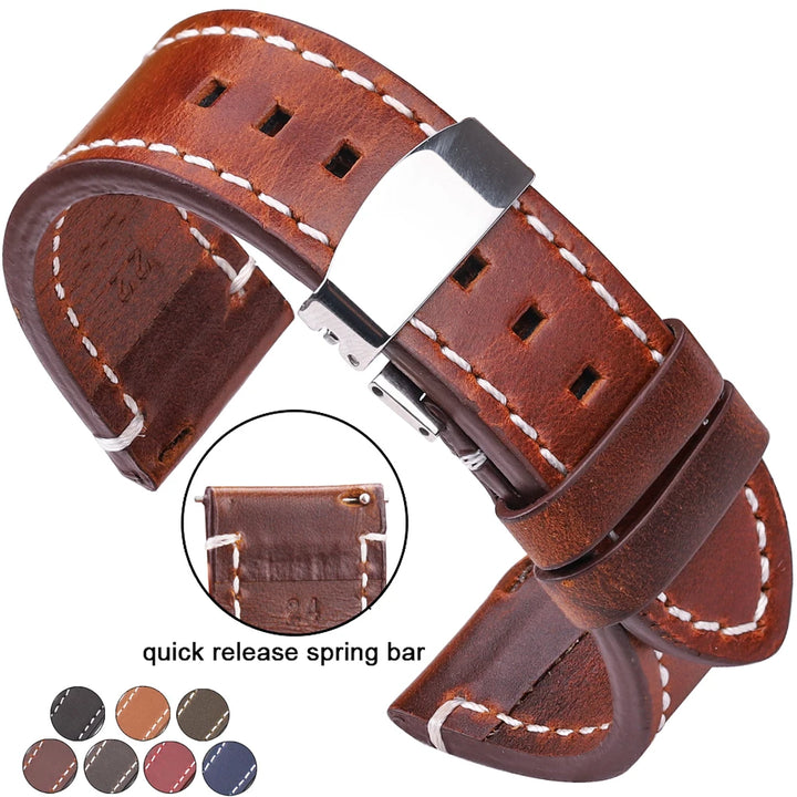Genuine Leather Watch Strap Bracelet 7 Colors Quick Release Watchband 18 20 22 24mm Bracelet Butterfly Buckle Band