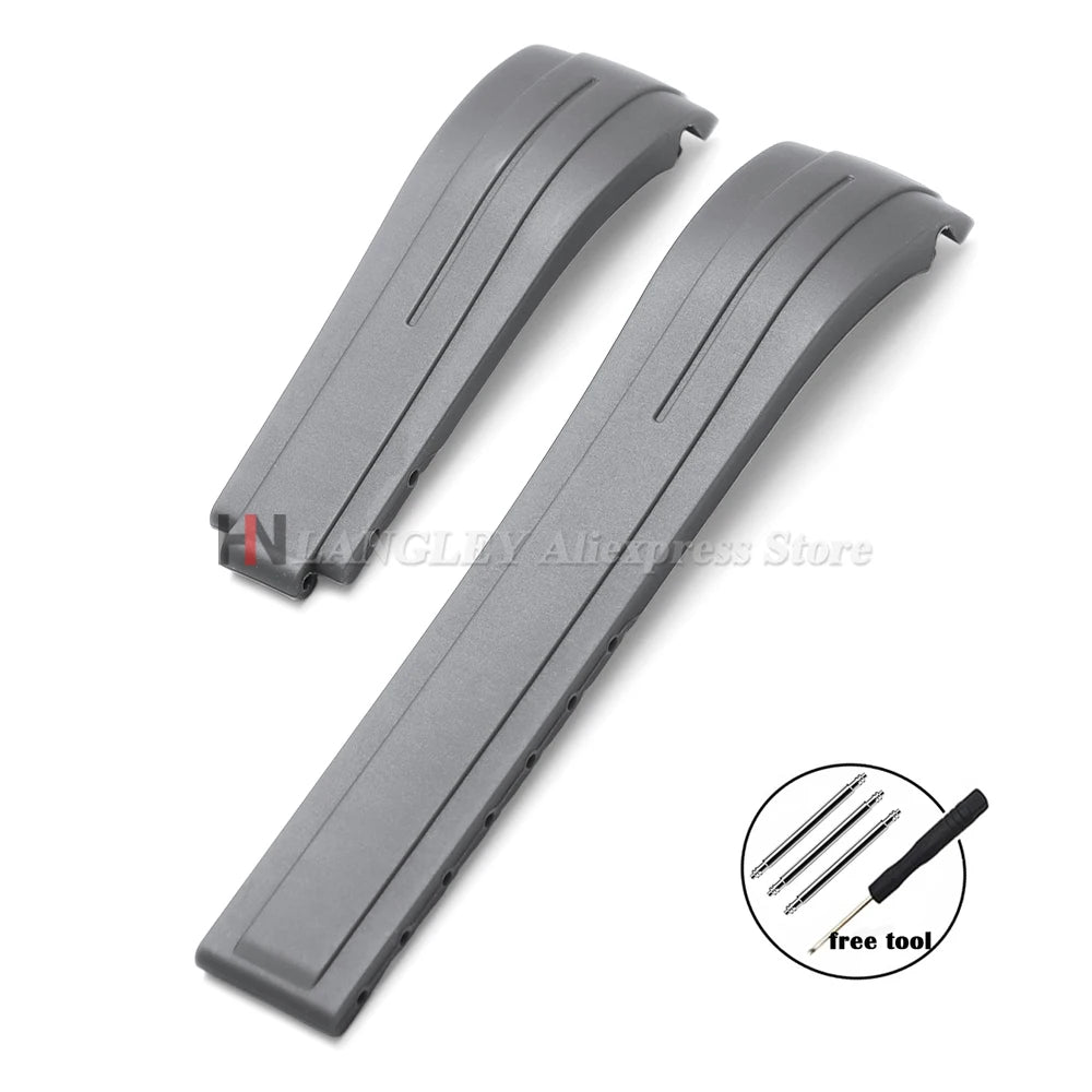 Curved Rubber Watch Strap for Rolex Oysterflex – 20–22mm, Waterproof