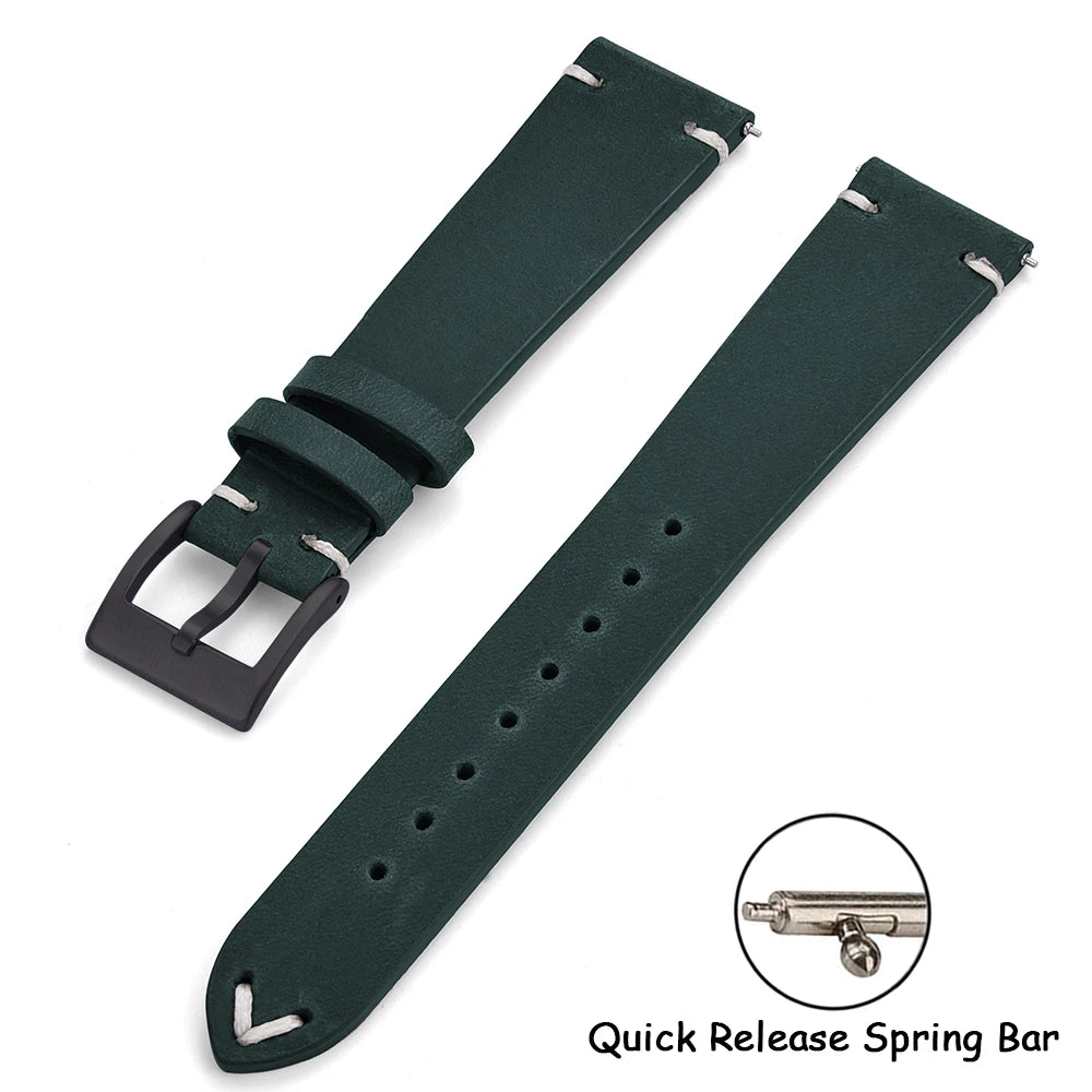 Crazy Horse Vintage Leather Quick-Release Watch Strap (18-22mm)