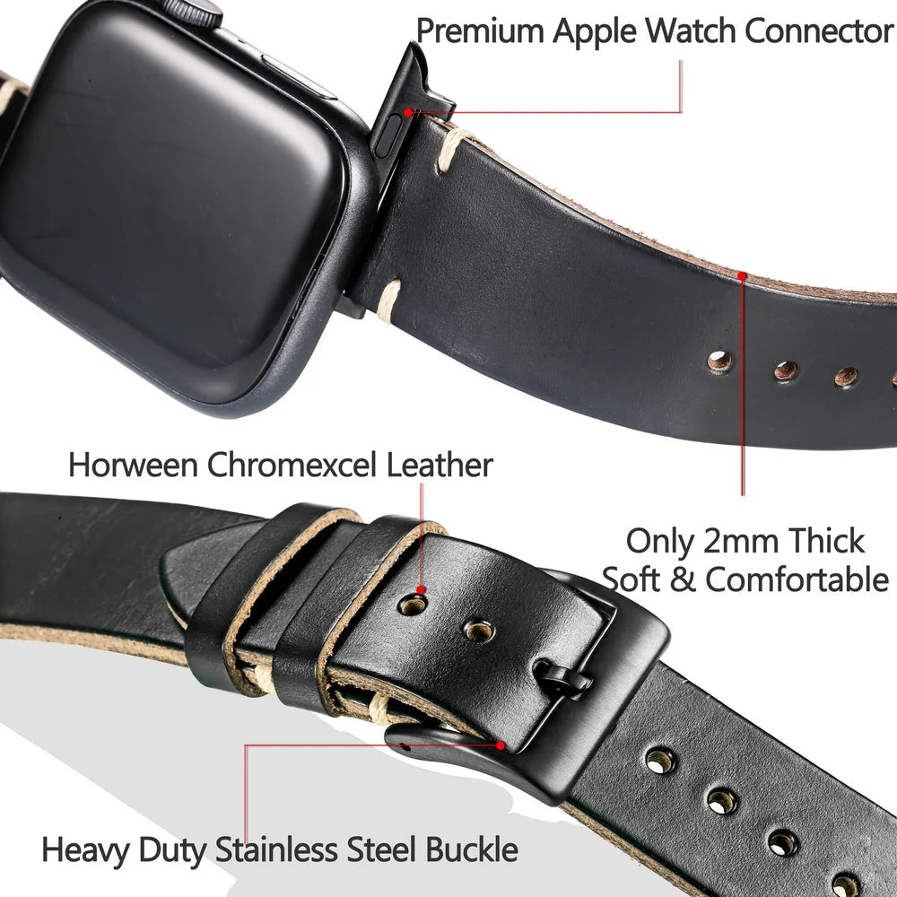 HEMSUT Compatible With Apple Watch Band Horween Leather Watch Strap For iWatch 42mm44mm45mm 38mm40mm41mm For Series7 6 5