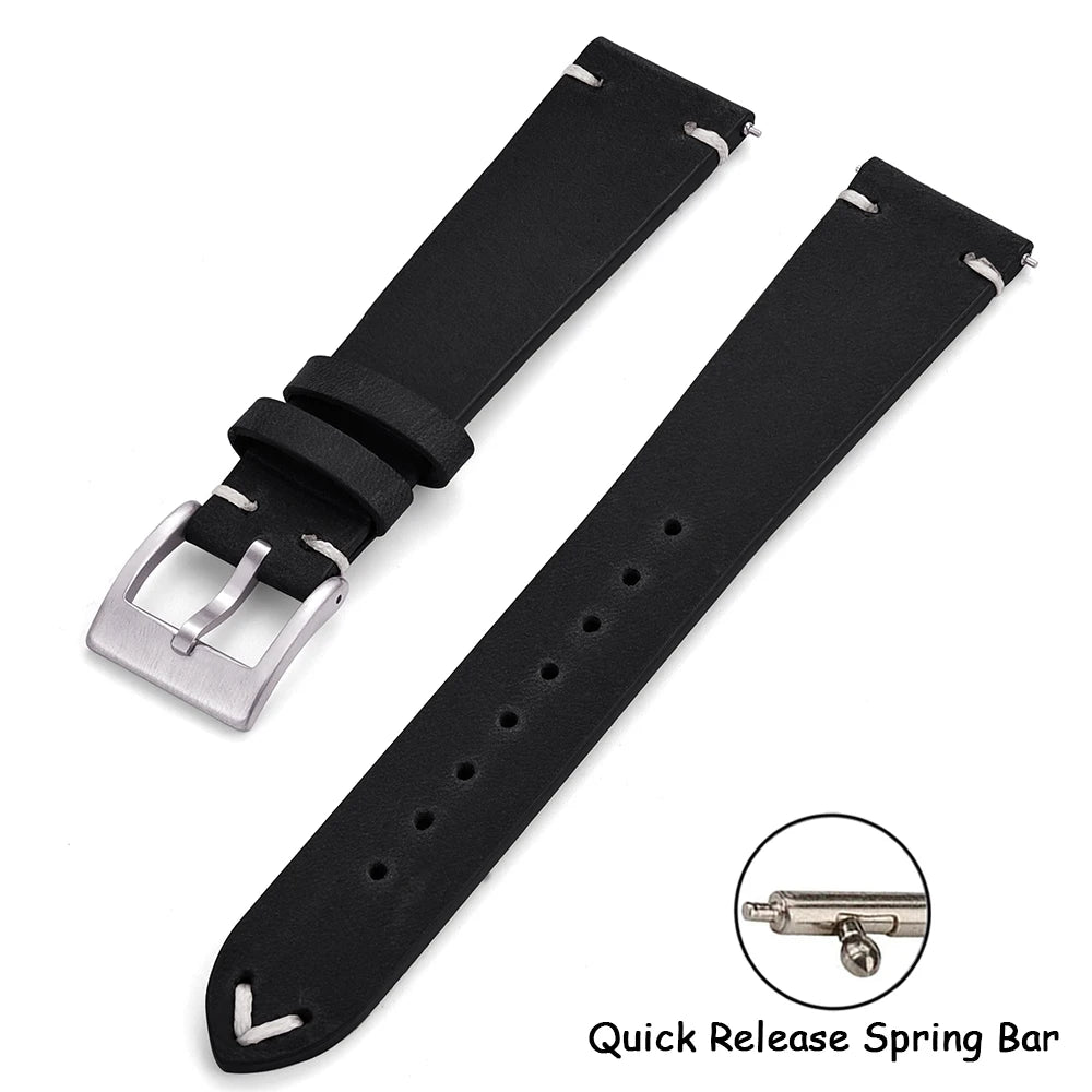 Crazy Horse Vintage Leather Quick-Release Watch Strap (18-22mm)