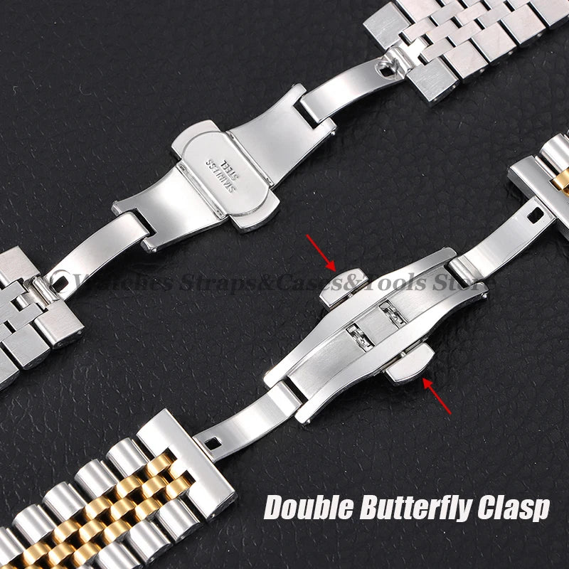 Solid Stainless Steel Watch Band 12–22mm for Rolex (Flat & Curved Ends)