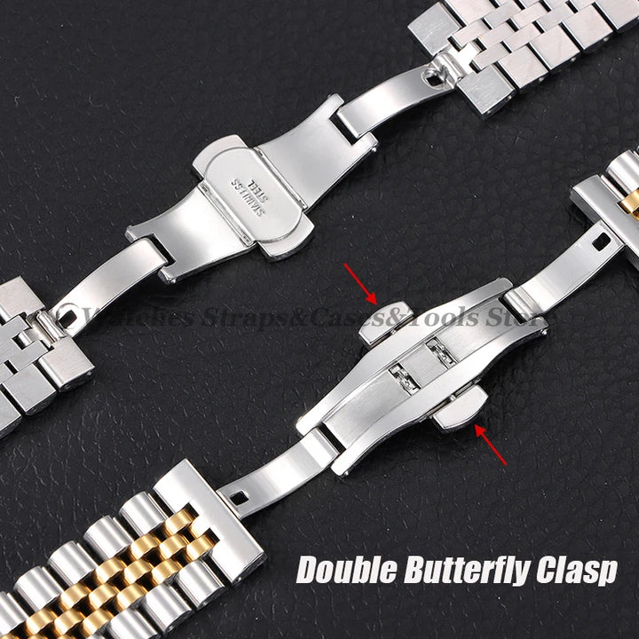 Solid Stainless Steel Watch Band 12–22mm for Rolex (Flat & Curved Ends)
