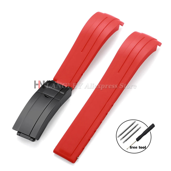 Curved Rubber Watch Strap for Rolex Oysterflex – 20–22mm, Waterproof