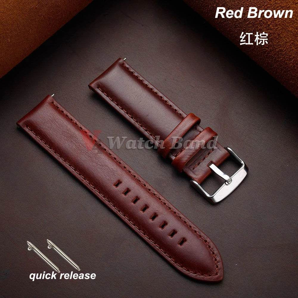 Gold Pin Buckle Brown Cowhide Leather Watch Strap – 18-26mm