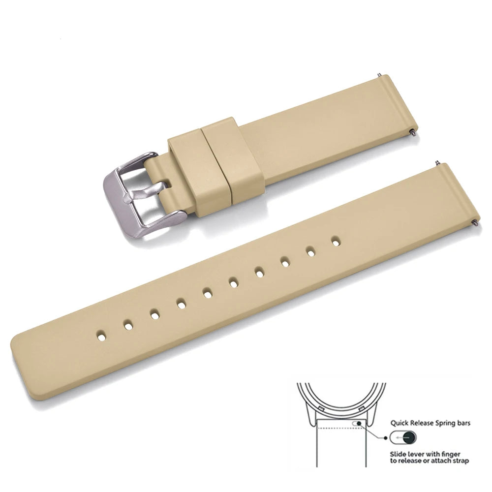 Premium Grade Flat Smooth FKM Rubber Watch Strap 16mm 18mm 20mm 22mm 24mm Soft Quick Release Rubber Watch Bands