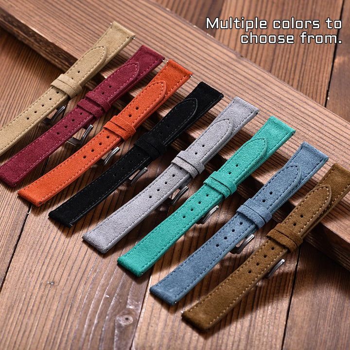 Soft Suede Leather Watch Strap – Quick Release, 18–22mm, Grey Vintage