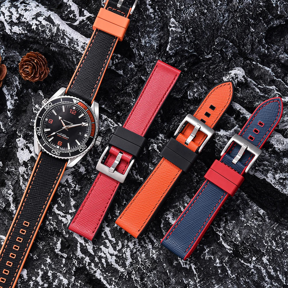 FKM Rubber Strap 20mm22mm Leather Qucik Release Watch Band Universal Women Men Watch Accessories for Omega Seiko Sports Bracelet