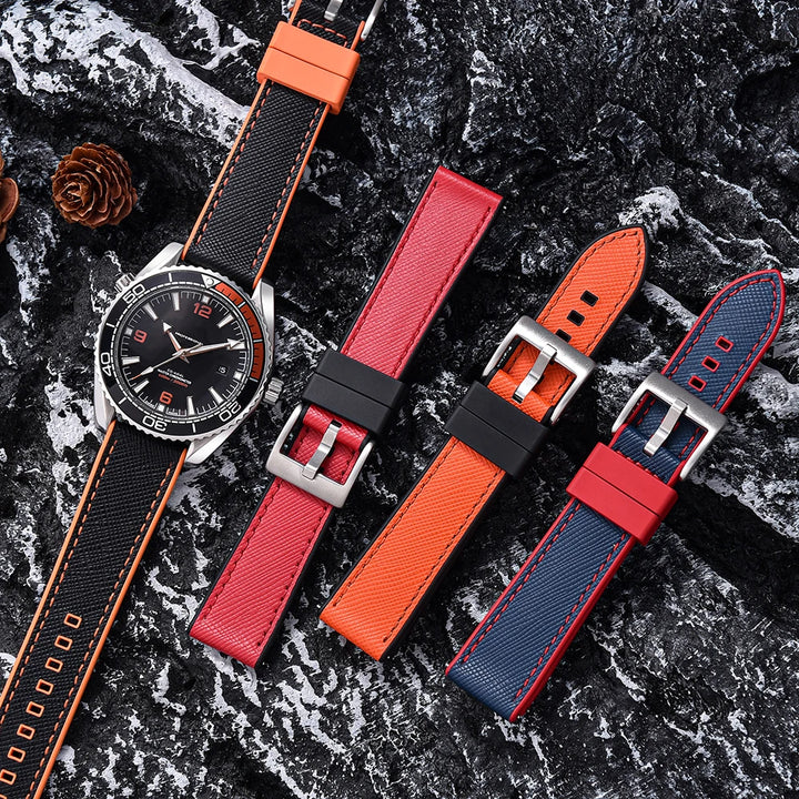 FKM Rubber Strap 20mm22mm Leather Qucik Release Watch Band Universal Women Men Watch Accessories for Omega Seiko Sports Bracelet