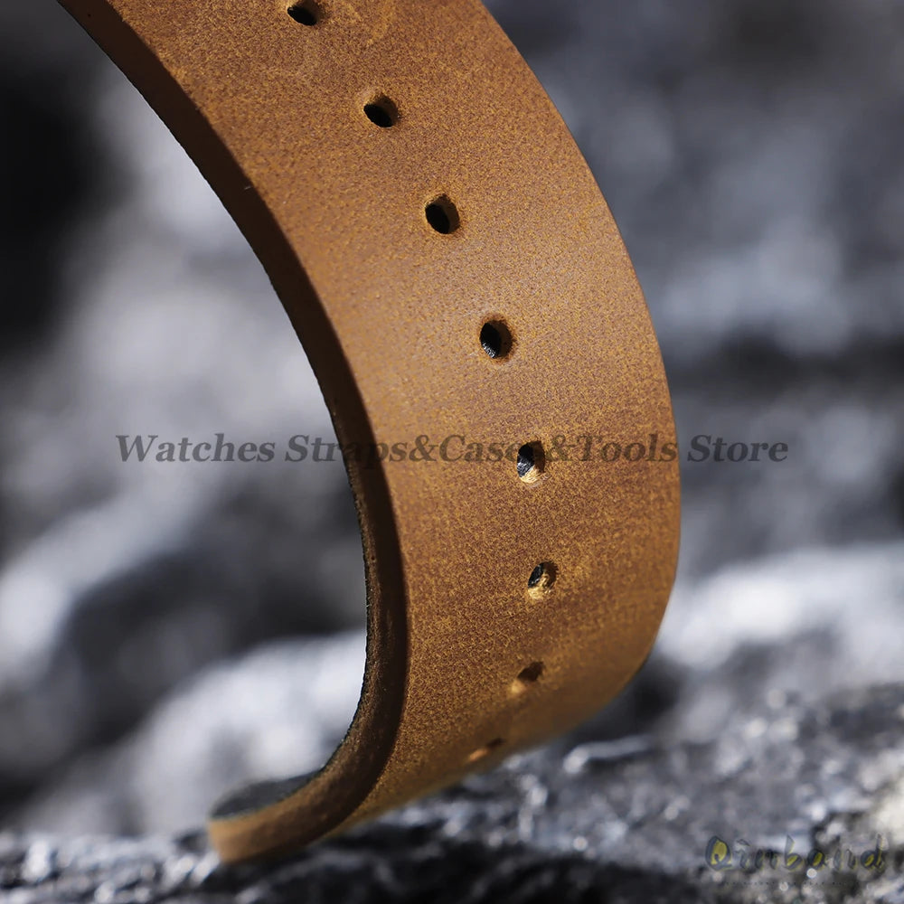 Oil Wax Leather Watch Strap – 18–22mm, Handmade Vintage Brown Cowhide for Omega