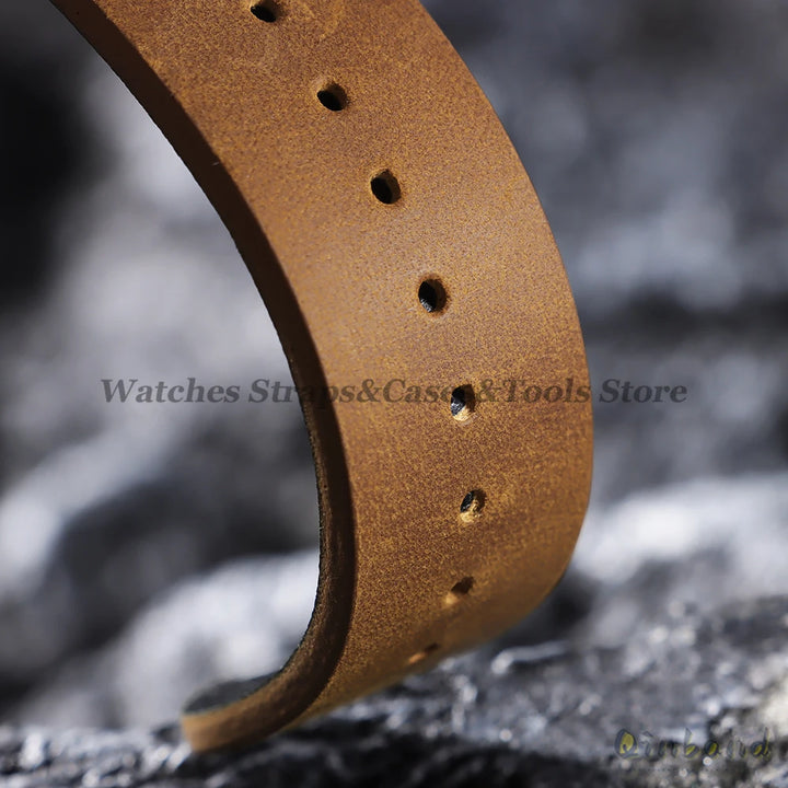 Oil Wax Leather Watch Strap – 18–22mm, Handmade Vintage Brown Cowhide for Omega