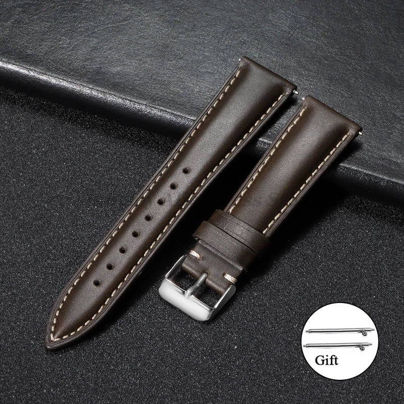 Vintage Oil Wax Leather Watch Strap – Brown Cowhide (18-22mm)