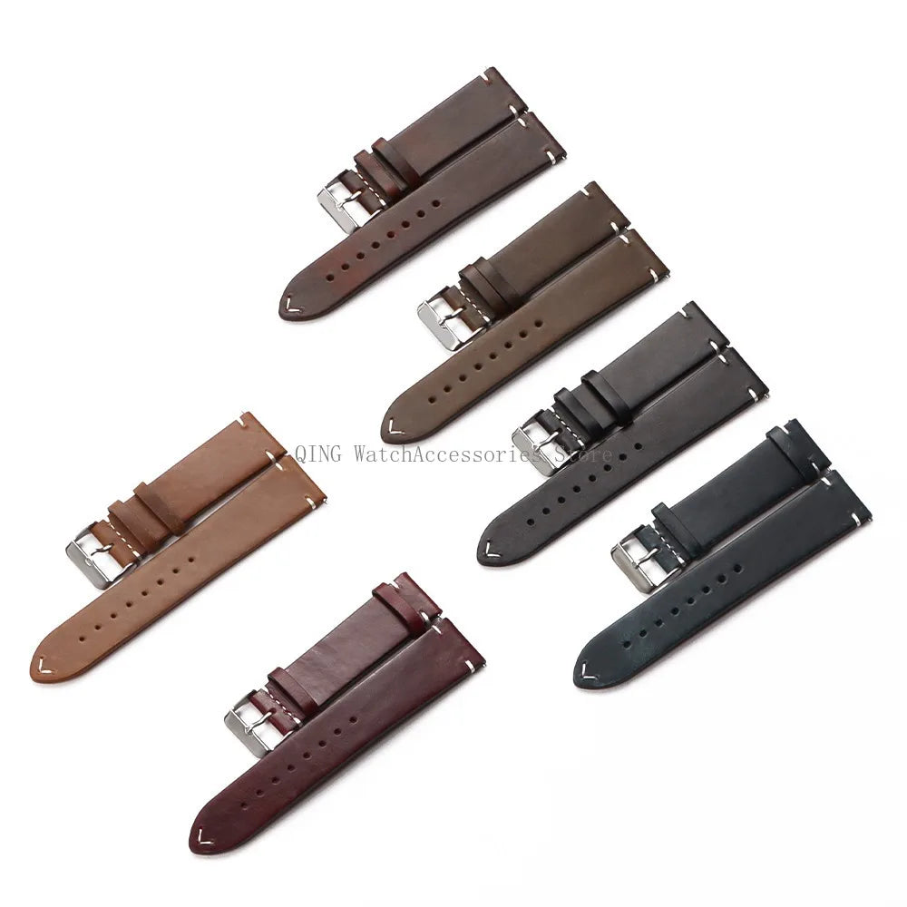 Title: Vintage Oil Wax Leather Watch Band 18–22mm (Quick Release, Unisex)