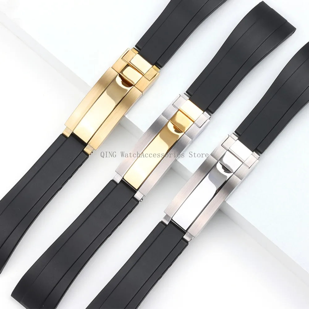 Rubber Silicone Watch Strap for Rolex Oysterflex – 20mm, Folding Buckle