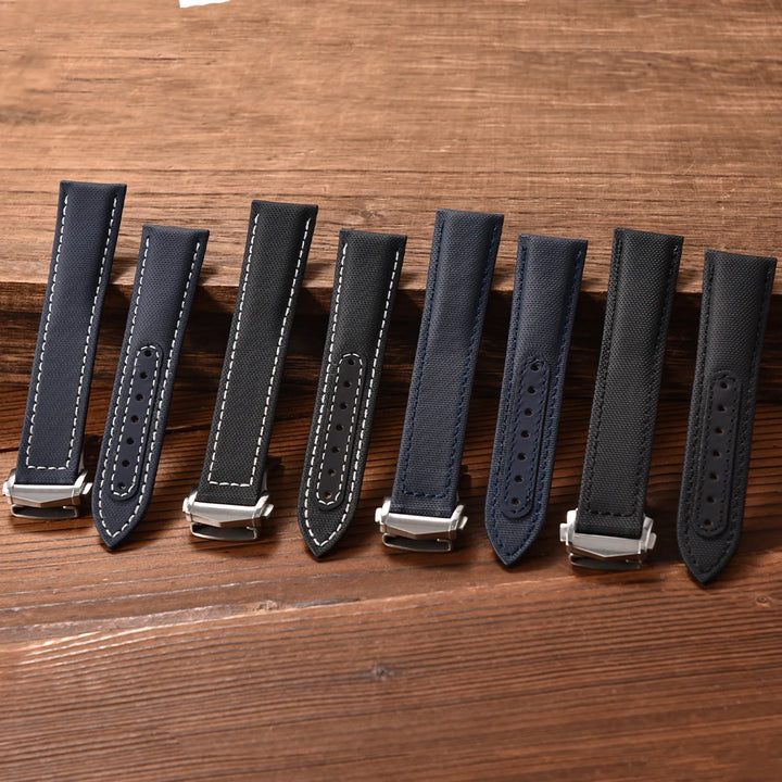 Sailcloth Nylon Watch Band 20mm 22mm Leather Sailcloth Strap For Omega Seamaster  Swatch Folding Buckle Band Universal Bracelet