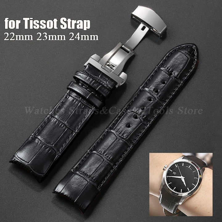 Calfskin Strap For Tissot T035 627/407/617 Genuine Leather Watch Band 22mm 23mm 24mm Butterfly Buckle Men Curved End Replacement