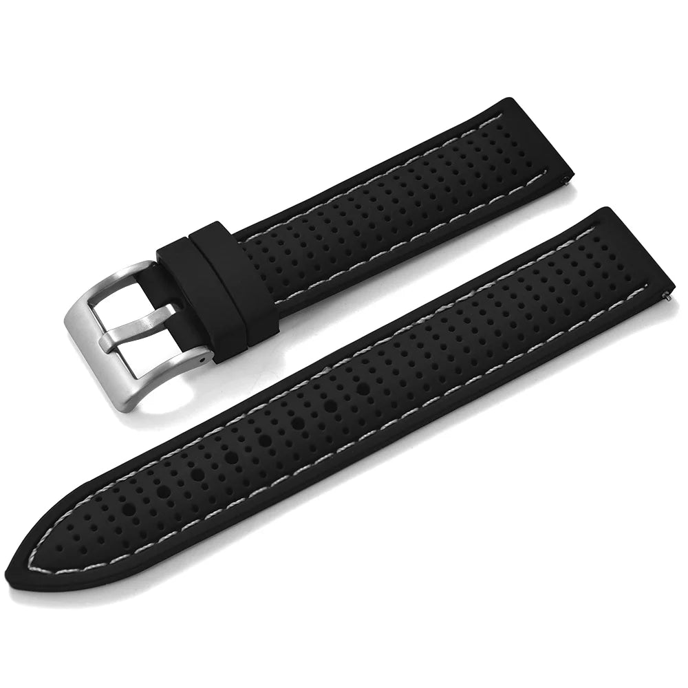 JUELONG Premium Porous Design Soft Rubber Watch Strap Perfect Fit Flat End Universal Quick Release Watch Strap 18mm 20mm 22mm