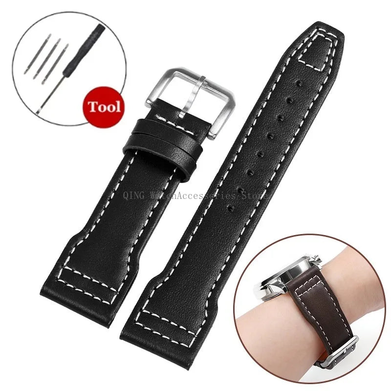 Genuine Cowhide Leather Strap for IWC Pilot – 20/21/22mm, Folding Buckle