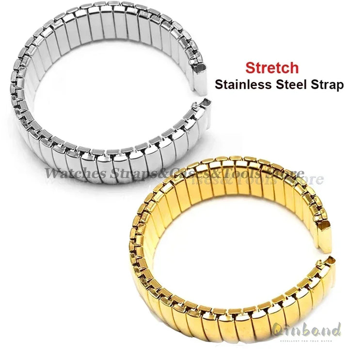 12 14 16 18 20mm 22mm Stretch Expansion Stainless Steel Watch Band Retractable Strap Metal Elastic Band Accessories Men Bracelet