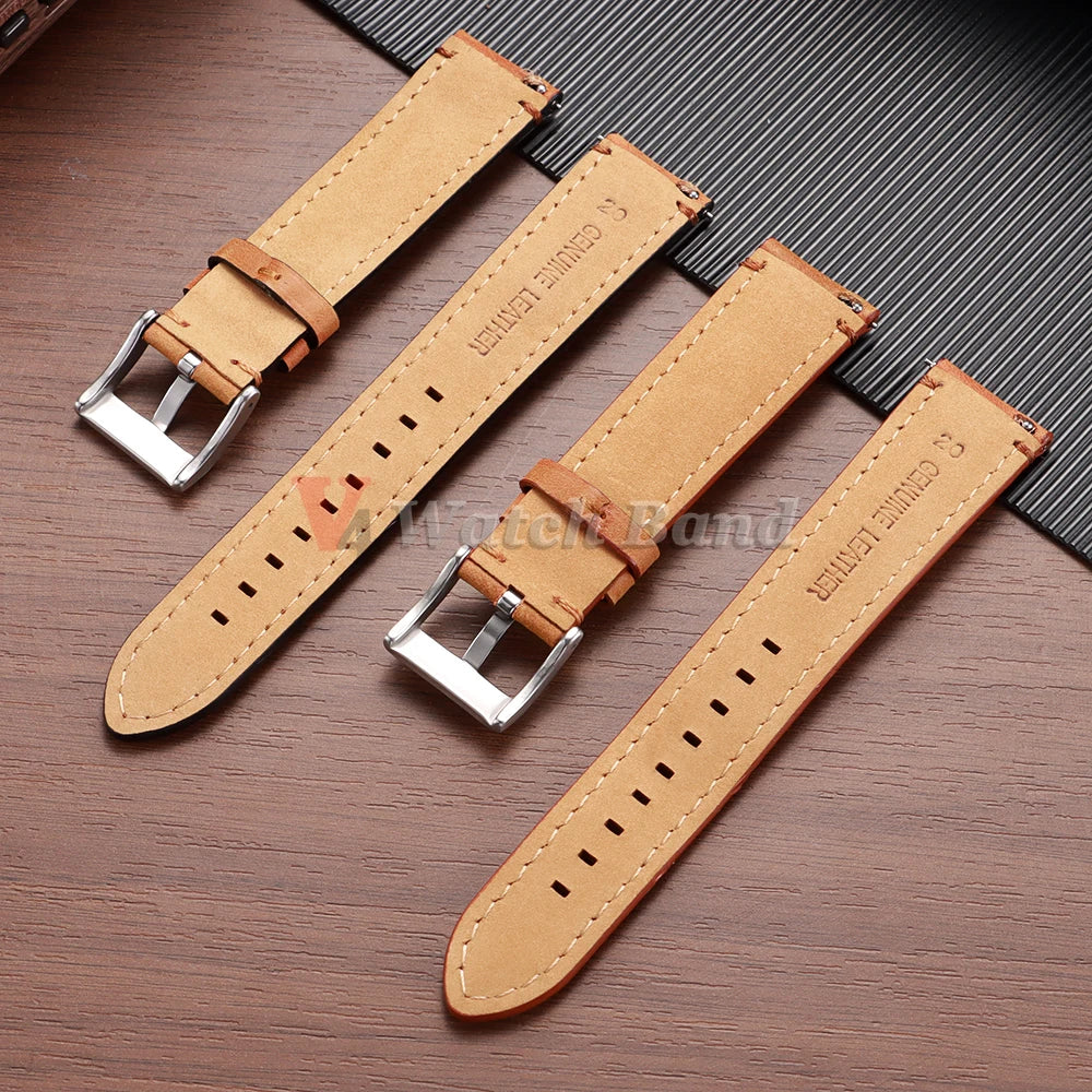 Cowhide Leather Watch Band 20–24mm for Fossil & Samsung (Brown, Quick Release)