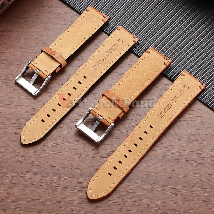 Cowhide Leather Watch Band 20–24mm for Fossil & Samsung (Brown, Quick Release)