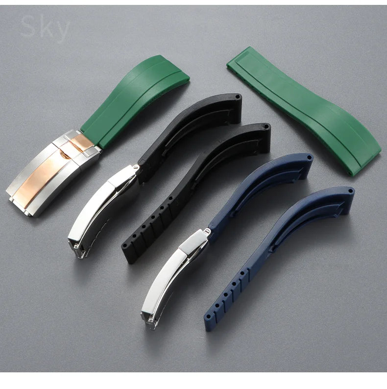 Rubber Watch Strap with Stainless Steel Butterfly Buckle for Rolex