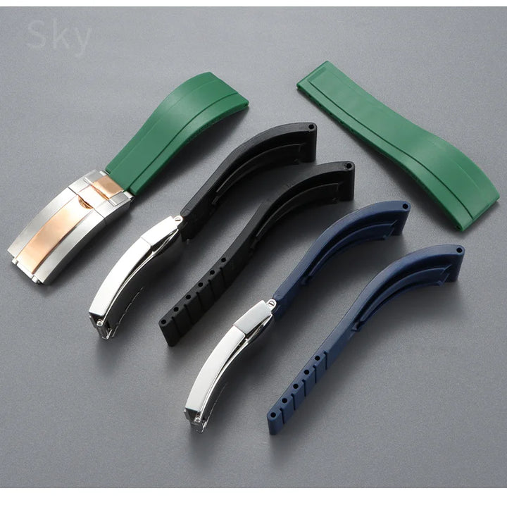 Rubber Watch Strap with Stainless Steel Butterfly Buckle for Rolex