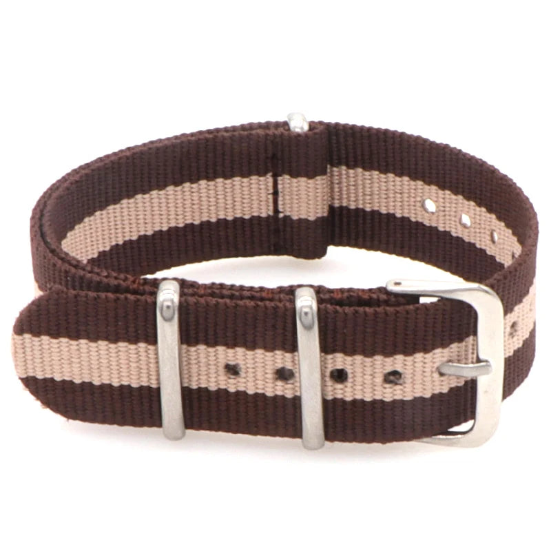 Striped Nylon Watch Strap with Silver Buckle (16-22mm)