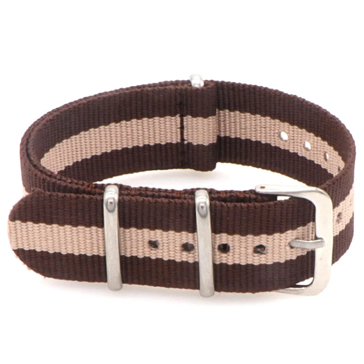 Striped Nylon Watch Strap with Silver Buckle (16-22mm)