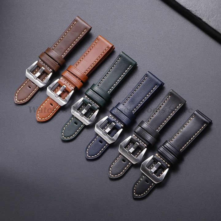 Cowhide Crazy Horse Genuine Leather Bracelets 20mm 22mm 24mm 26mm for Panerai for Omega Belt Dark Brown Men's Women Watch Strap
