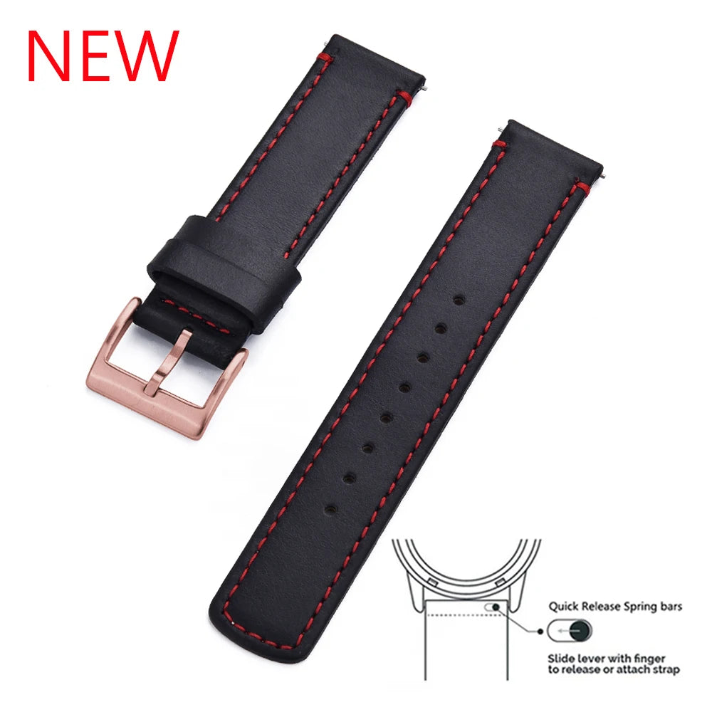 JUELONG Premium Leather Watch Strap 20mm 22mm With Quick Release Watch Bands Black Silver Buckle For Men's Watches Accessories