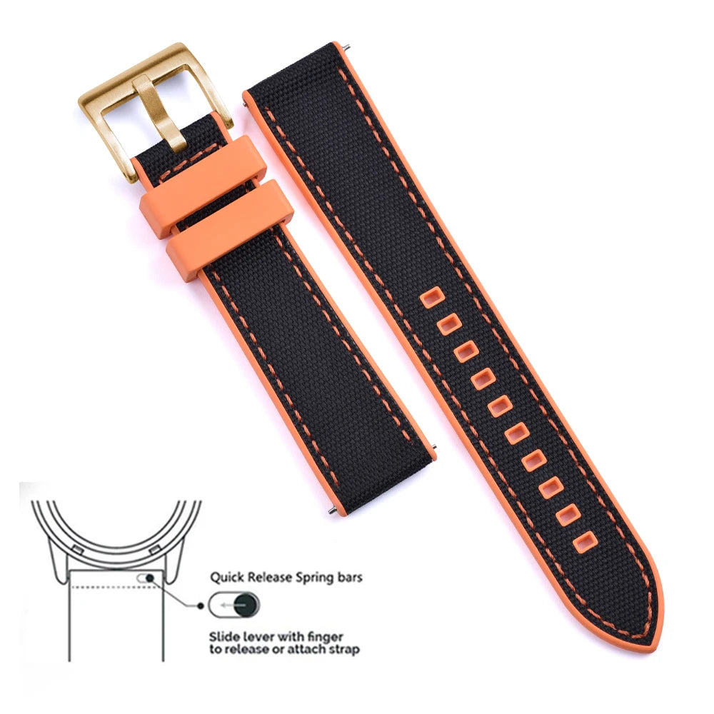 New Design Hybrid FKM Watch Strap 20mm 22mm Fluoro Rubber Canvas Nylon Watchbands Quick Release For Each Brand Diving Watches