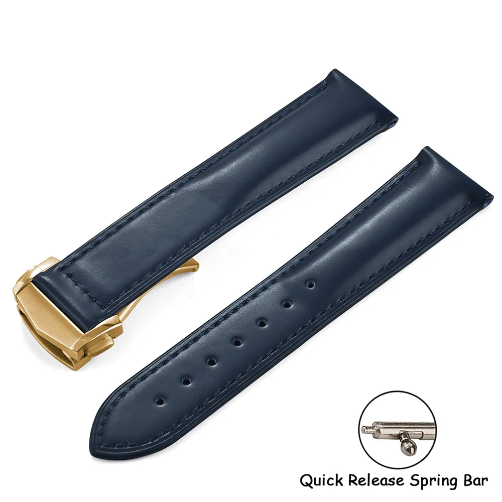 Cowhide Leather Strap Folding Buckle 19mm 20mm 21mm 22mm for Omega Seamaster Universal Leather Watch Band Watch Accessories Men