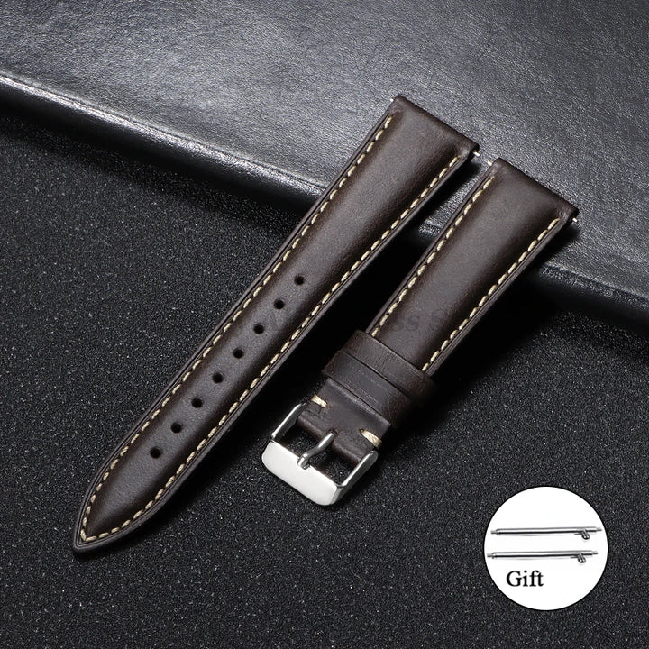 Vintage Oil Wax Leather Watch Strap – Brown Cowhide (18-22mm)