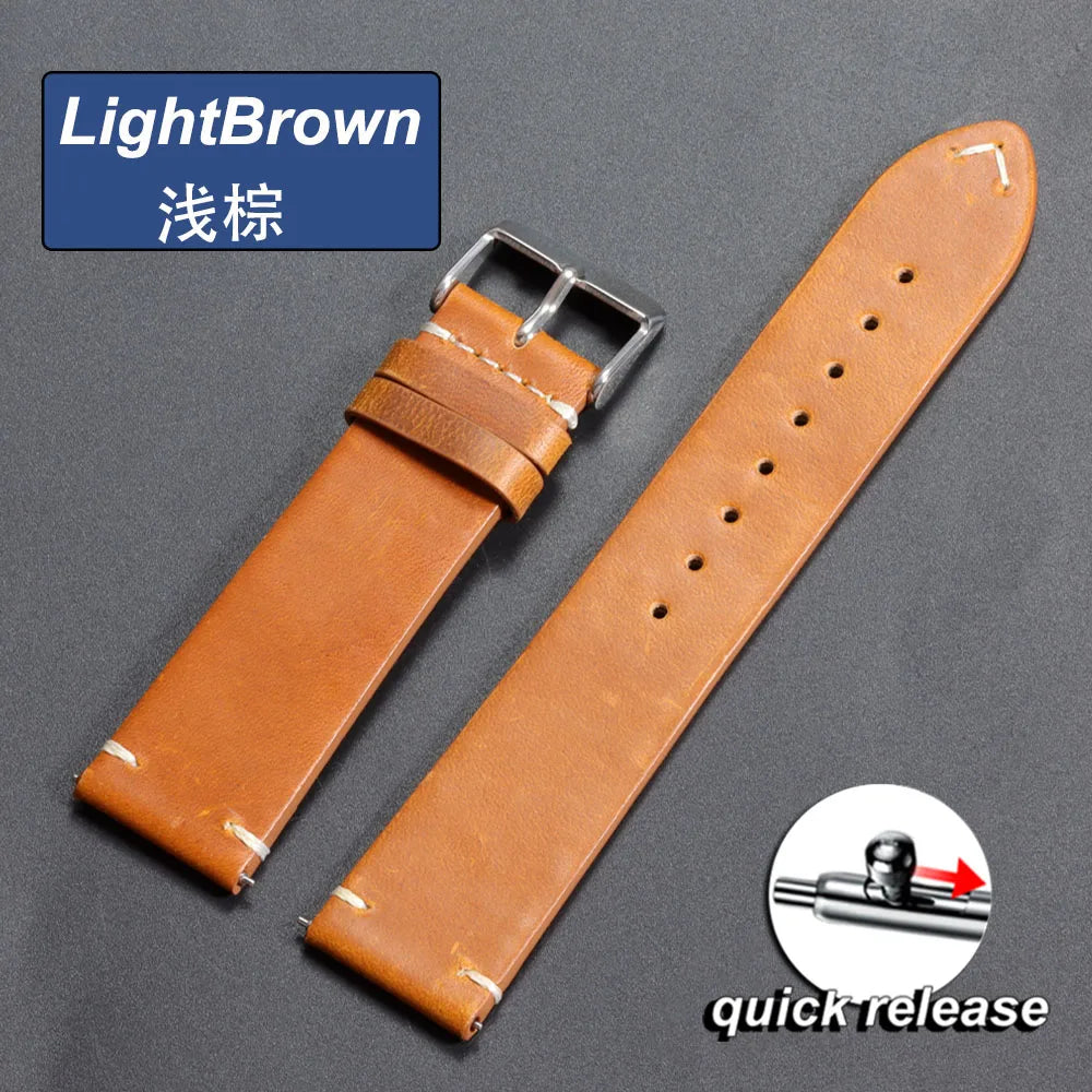Vintage Oil Wax Leather Watch Strap – 18–24mm, Omega & Seiko
