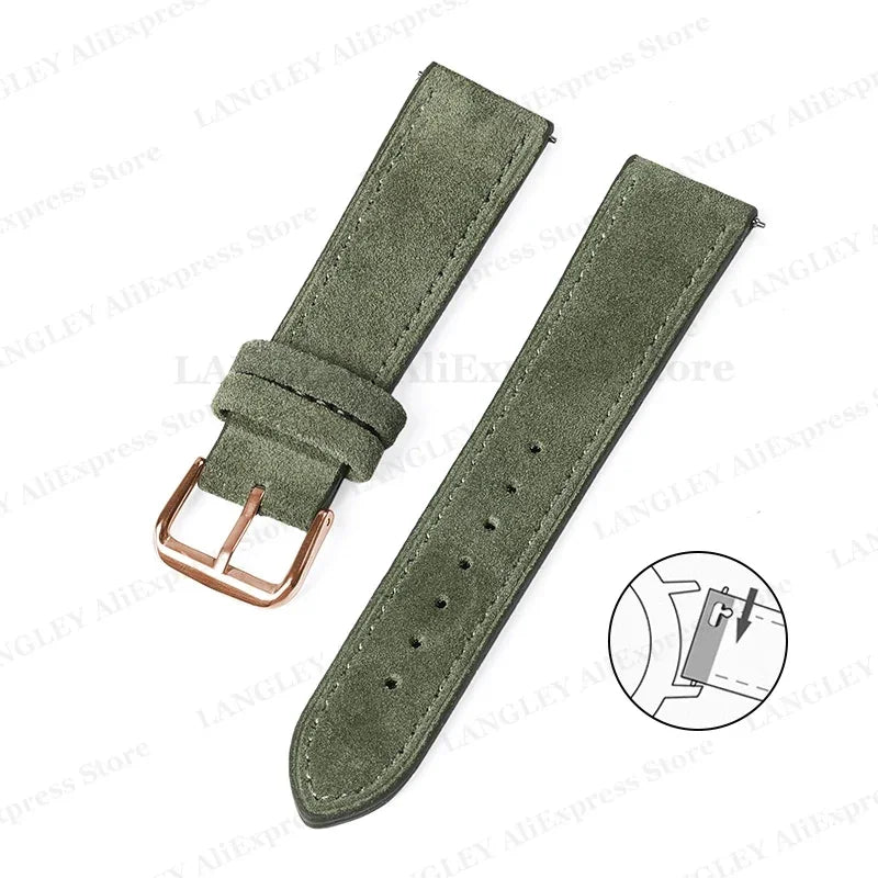Vintage Suede Leather Watch Strap – 18/20/22mm, Quick Release