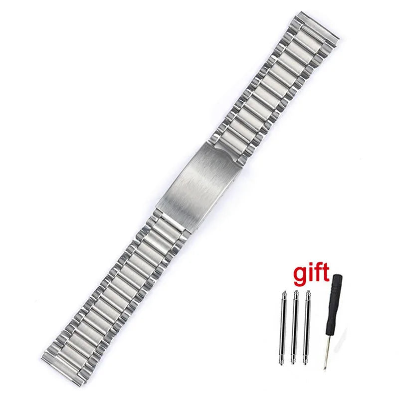 Stainless Steel Watch Strap – 12–20mm, Folding Buckle, Silver & Gold