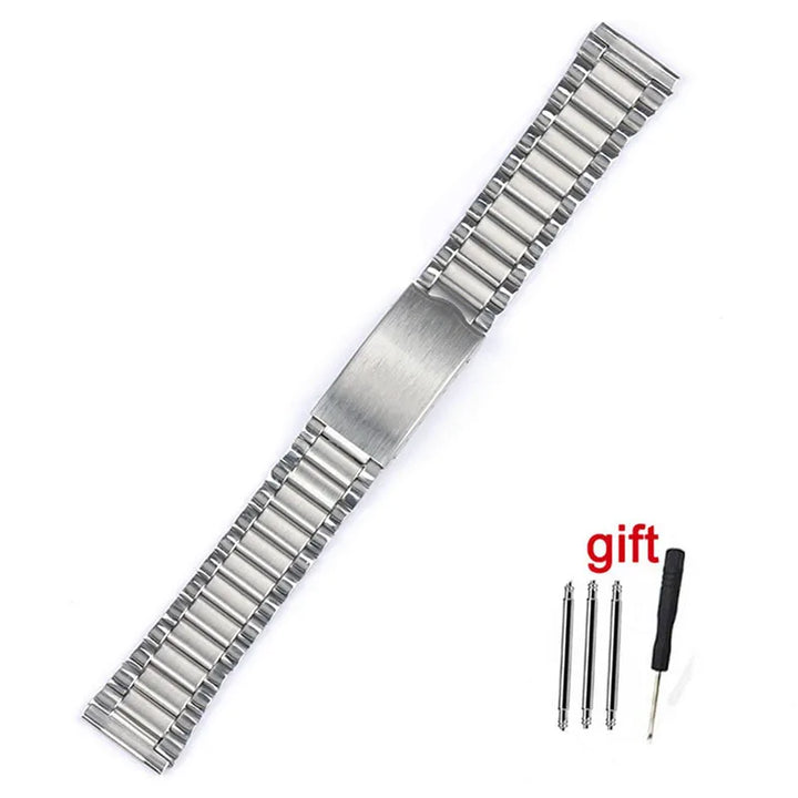 Stainless Steel Watch Strap – 12–20mm, Folding Buckle, Silver & Gold