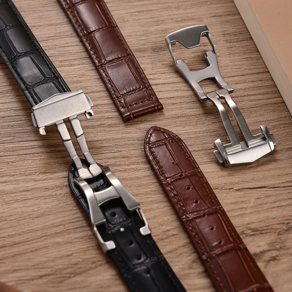 Calfskin Leather Watch Strap 19mm20mm 21mm 22mm For Omega 007 Seamaster 300 De ville AT150 Commander Folding Buckle Bracelet Men
