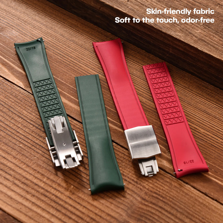 Premium Grade Curved Rubber CTS Strap 20mm 22mm Quick Release Butterfly Buckle Watch Bands FKM Rubber Strap For Cut To Size